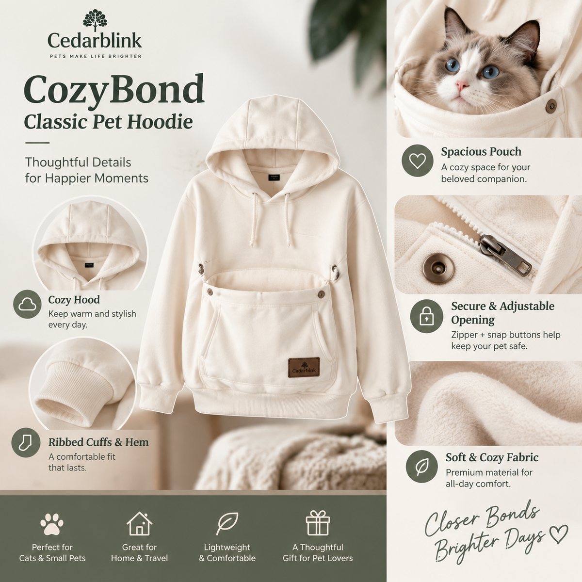 Cedarblink® CozyBond Classic Pet Hoodie
