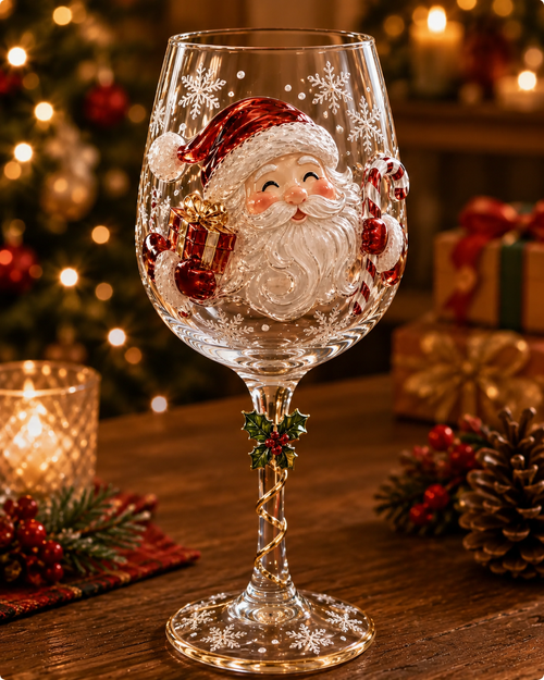 3D Christmas Wine Glass Gift Box Set - Handcrafted Festive Holiday Goblet with Embedded Miniature Figurine, Clear Crystal Red Wine Glass Gift for Wine Lovers, Women & Holiday Parties (6 Festive Styles)