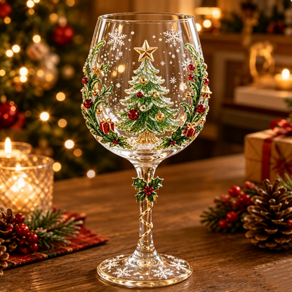 3D Christmas Wine Glass Gift Box Set - Handcrafted Festive Holiday Goblet with Embedded Miniature Figurine, Clear Crystal Red Wine Glass Gift for Wine Lovers, Women & Holiday Parties (6 Festive Styles)