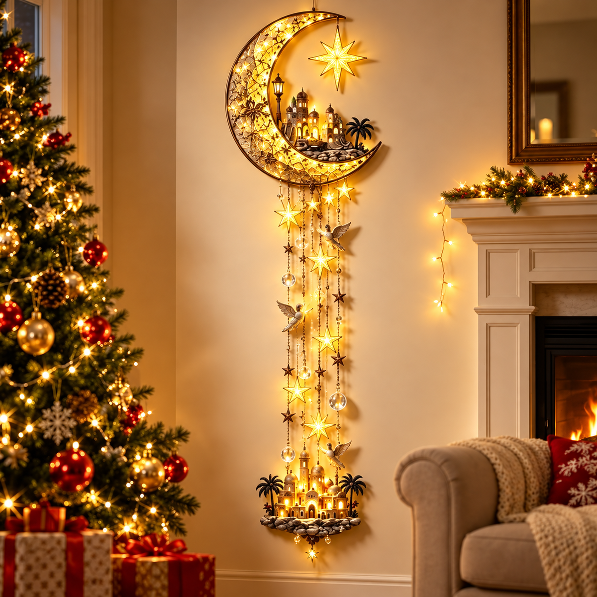 ✨Last Day 49% OFF✨Guardian Angel Starfall Cascade – Lighted Faith & Blessing Christmas Wall Decor✨