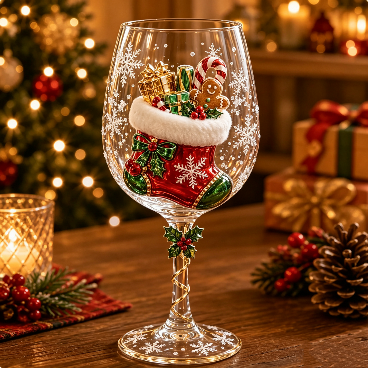 3D Christmas Wine Glass Gift Box Set - Handcrafted Festive Holiday Goblet with Embedded Miniature Figurine, Clear Crystal Red Wine Glass Gift for Wine Lovers, Women & Holiday Parties (6 Festive Styles)