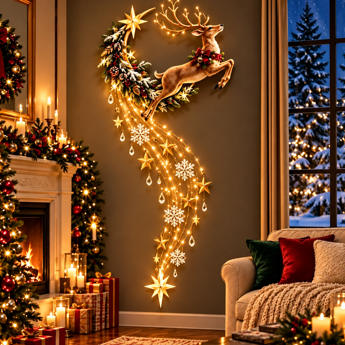 ✨Last Day 49% OFF✨Guardian Angel Starfall Cascade – Lighted Faith & Blessing Christmas Wall Decor✨