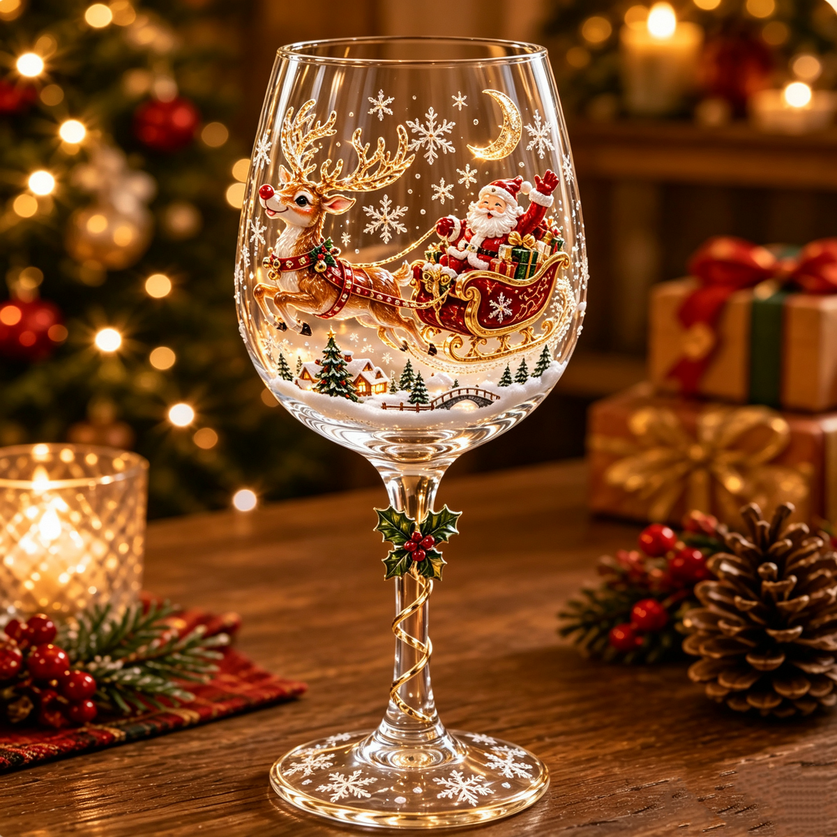 3D Christmas Wine Glass Gift Box Set - Handcrafted Festive Holiday Goblet with Embedded Miniature Figurine, Clear Crystal Red Wine Glass Gift for Wine Lovers, Women & Holiday Parties (6 Festive Styles)