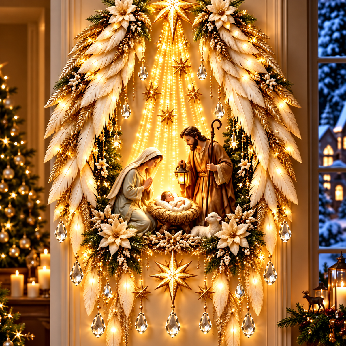 ✨Last Day 49% OFF✨Guardian Angel Starfall Cascade – Lighted Faith & Blessing Christmas Wall Decor✨