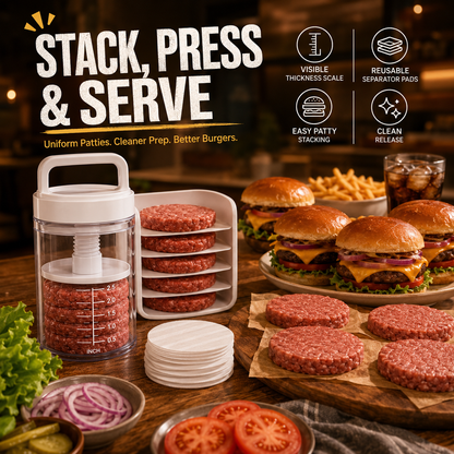 Multi-Function Patty Press | One-Press Uniform Patties | 🏠 Home Burgers • 🏕️ Camping • 🔥 BBQ • 🥩 Meal Prep