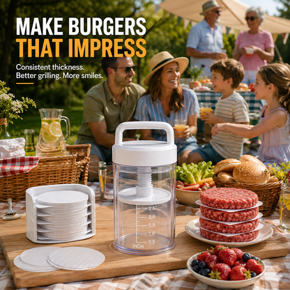 Multi-Function Patty Press | One-Press Uniform Patties | 🏠 Home Burgers • 🏕️ Camping • 🔥 BBQ • 🥩 Meal Prep